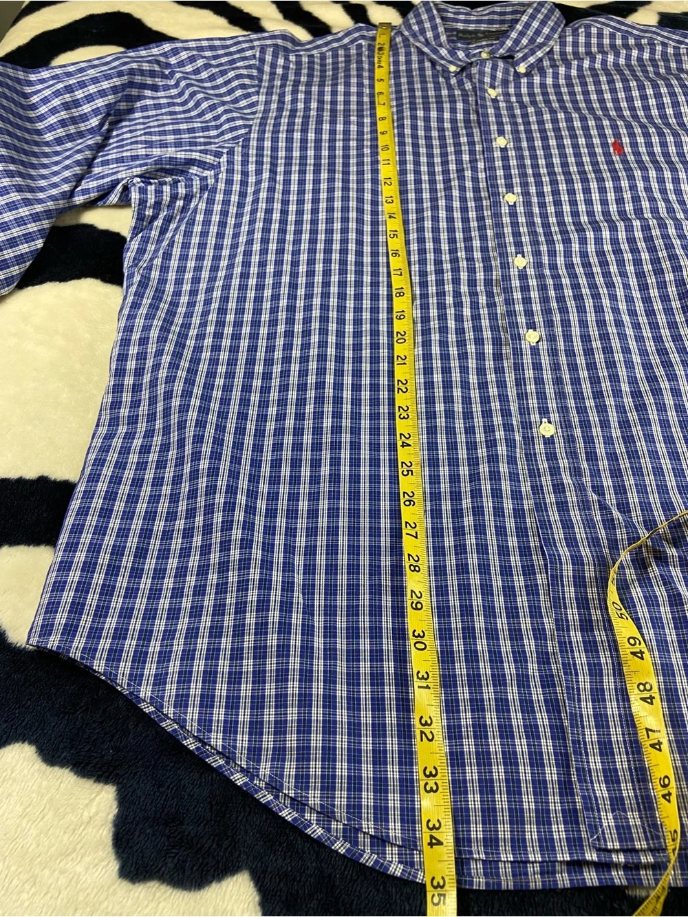 Ralph Lauren Blue White Plaid Button-Down Shirt Classic Fit Long Sleeve